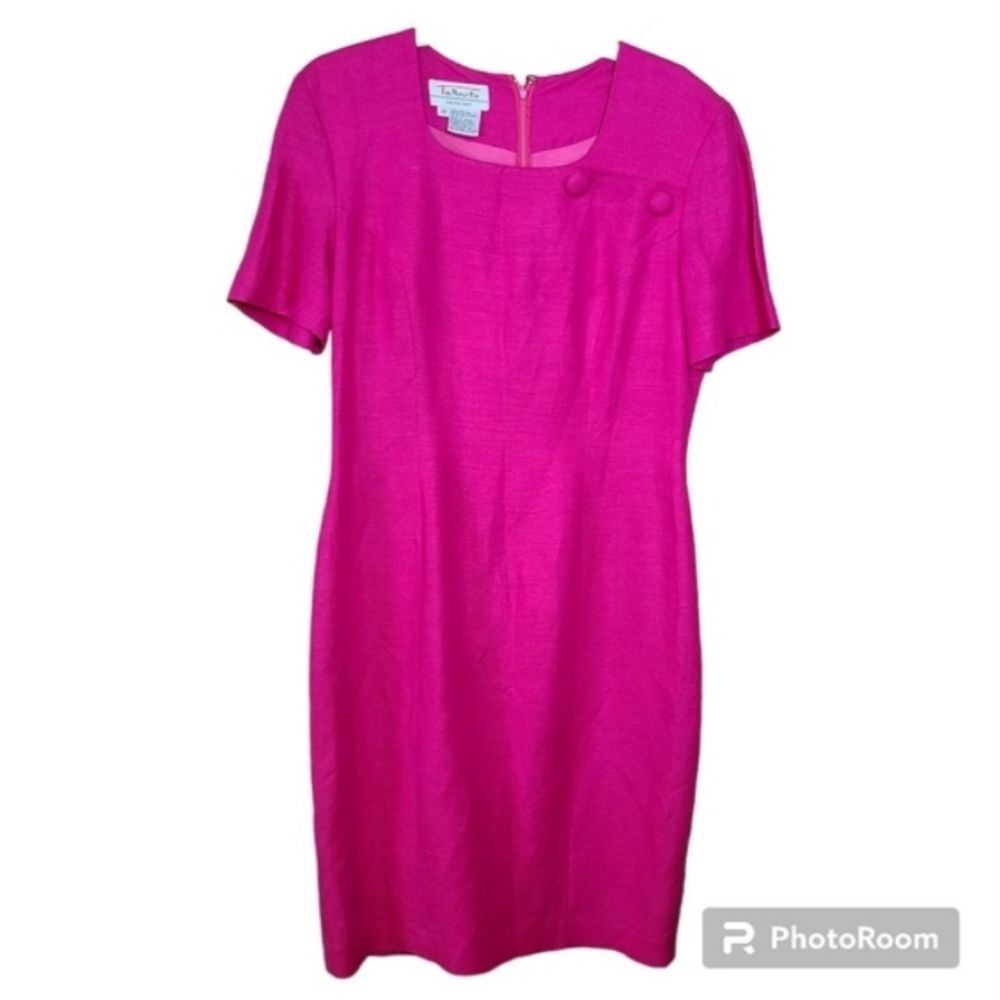 Talbots Size 10 Preppy Depeche Pink Short Sleeve Linen Sheath Dress Old Money - Picture 7 of 8